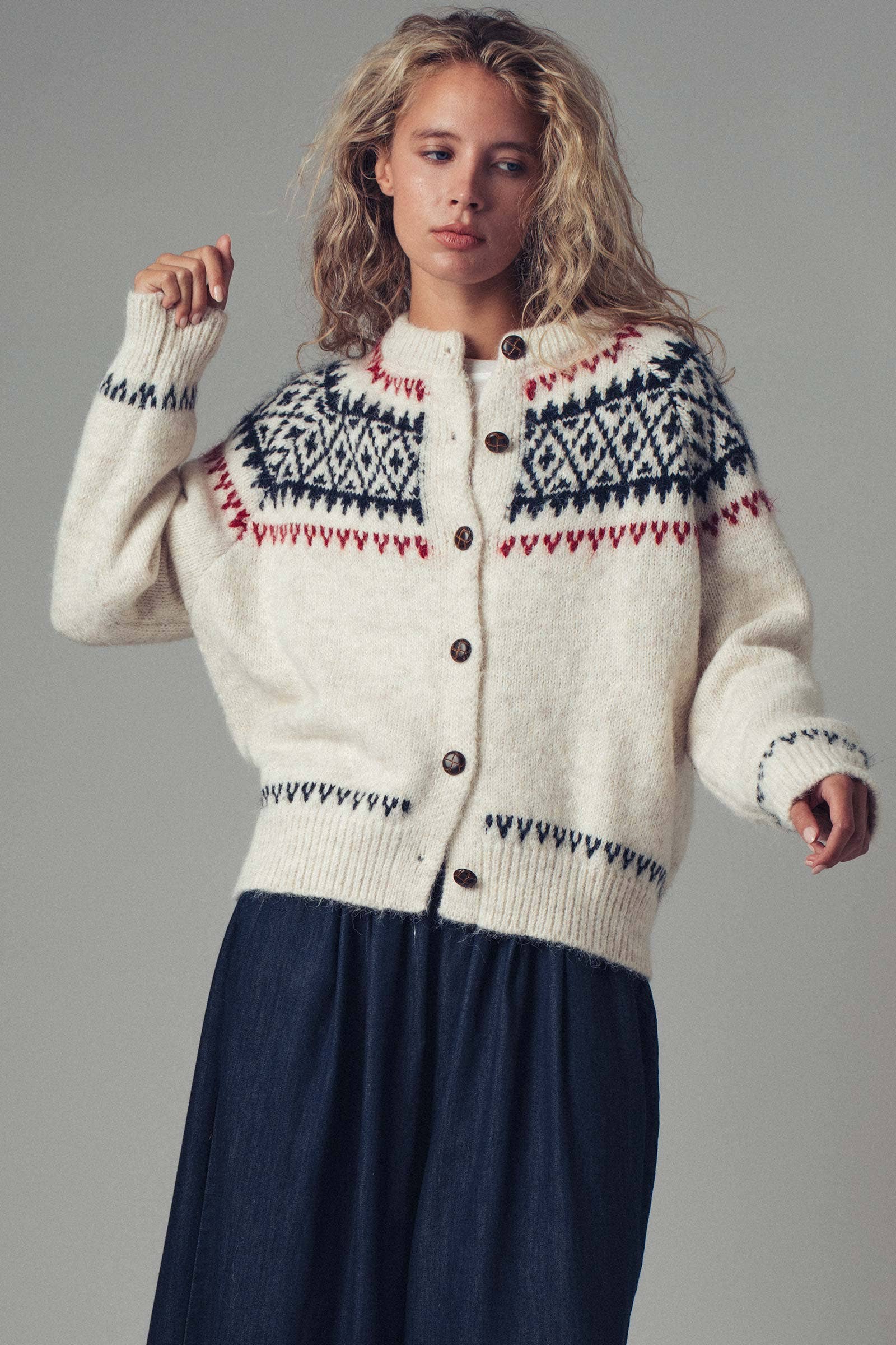 Urban Daizy Fair Isle Nordic Toggle Knit Cardigan Ivory Cardigan - Women's (UDZ-PT-00355) – alternate view 9
