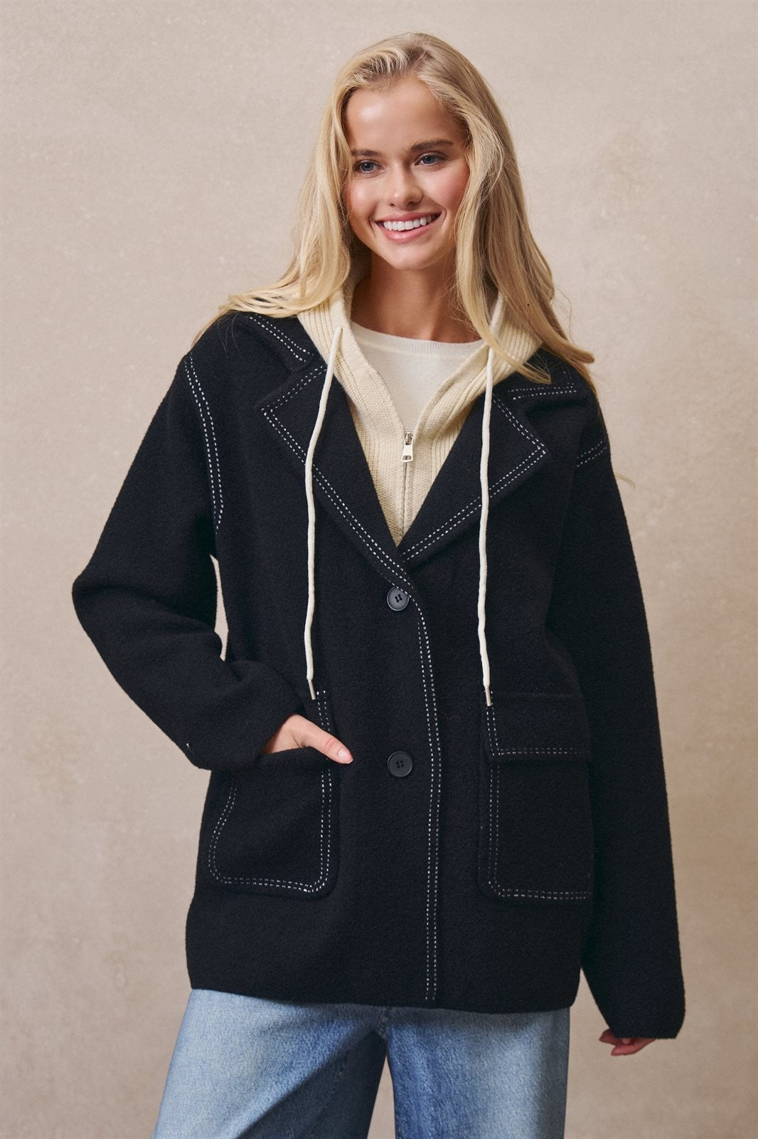 Hooded Wool Blend Oversized Short Coat in BLACK - Women's Coats | Urban Daizy