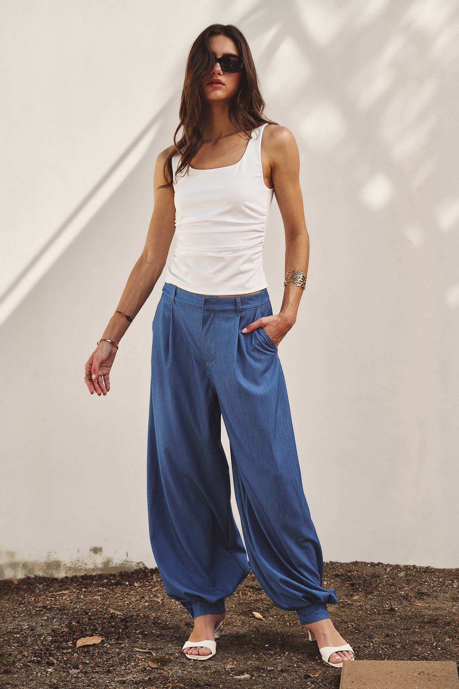 Urban Daizy Soft Chambray Wide Leg Barrel Pants Blue Pants - Women's (TNPT0819-Blue) – alternate view 7