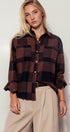 Buffalo Plaid Flannel Shirt Button Up Western Boho Top in BLACK - Women's Shirts & Blouses | Urban Daizy