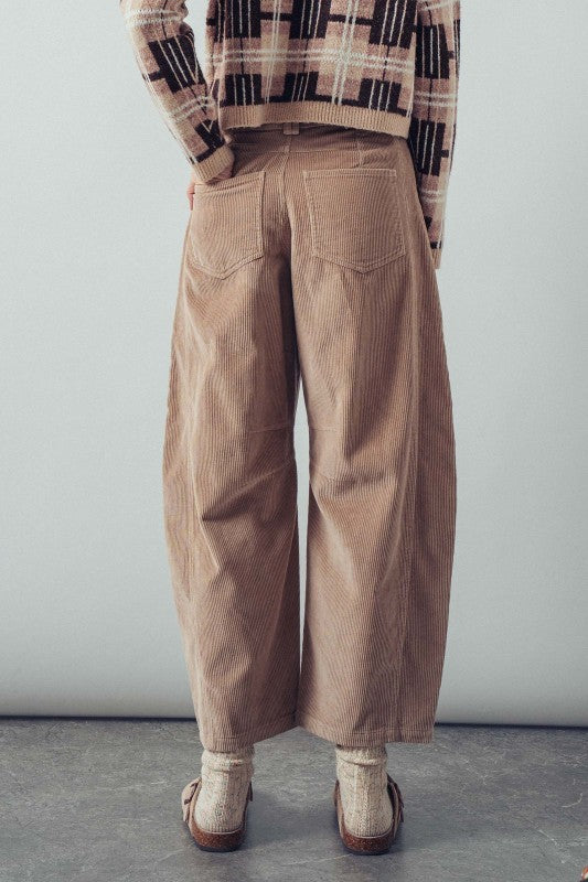 Inseam Stitch Detail Corduroy Barrel Jeans