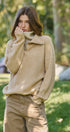 Wool Blend Half Zip Sweater with Double Collar in CAMEL - Women's Sweaters | Urban Daizy