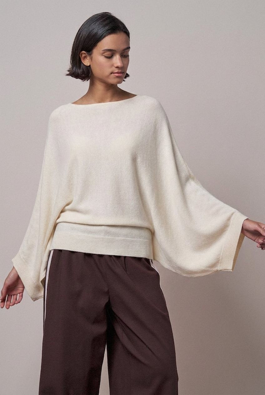 Batwing Sleeve Boat Neck Knit Top