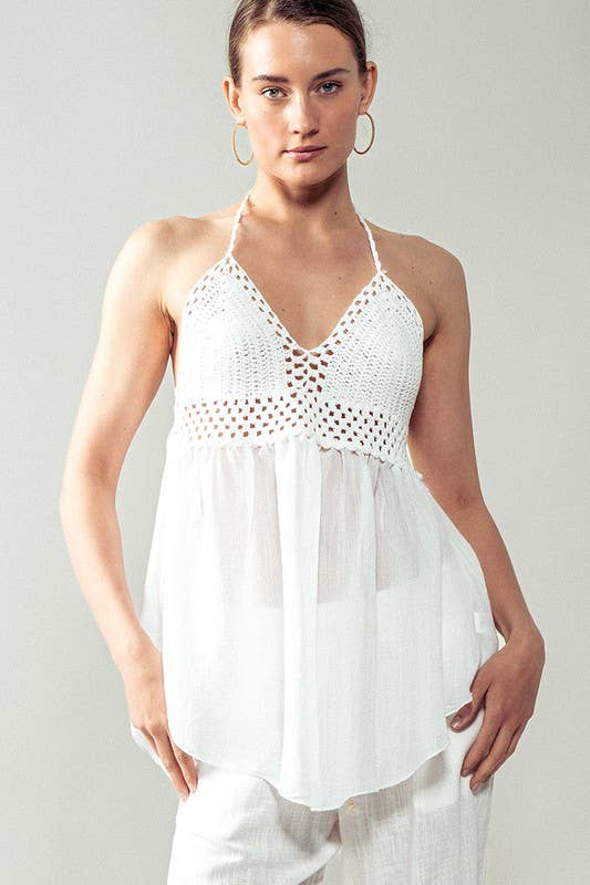 Urban Daizy Crochet Knit Halter Tunic Top Beige Tunic - Women's (UDZ-TP-00016) – alternate view 6