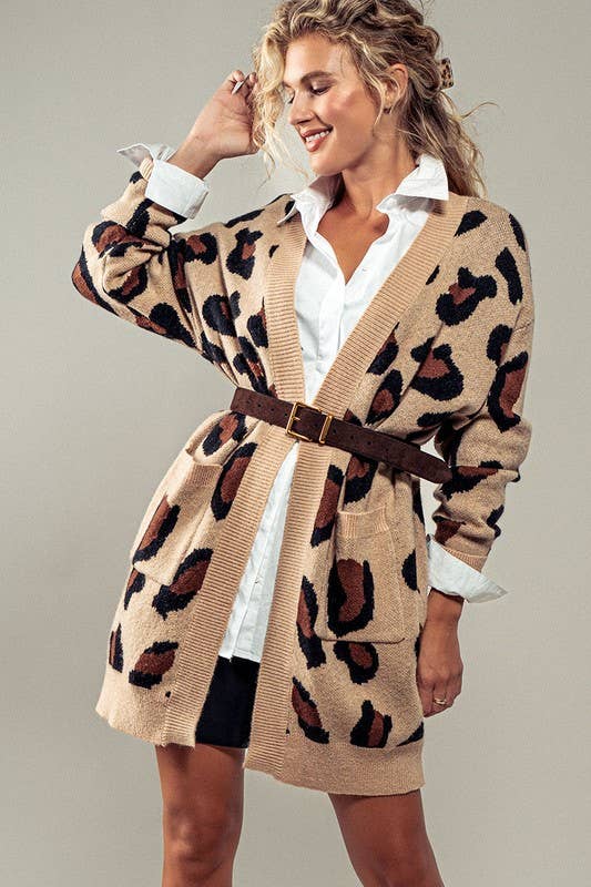 Urban Daizy Chic Animal Print Open Front Knit Cardigan Black Cardigan - Women's (UDZ-KN-00571) – alternate view 11