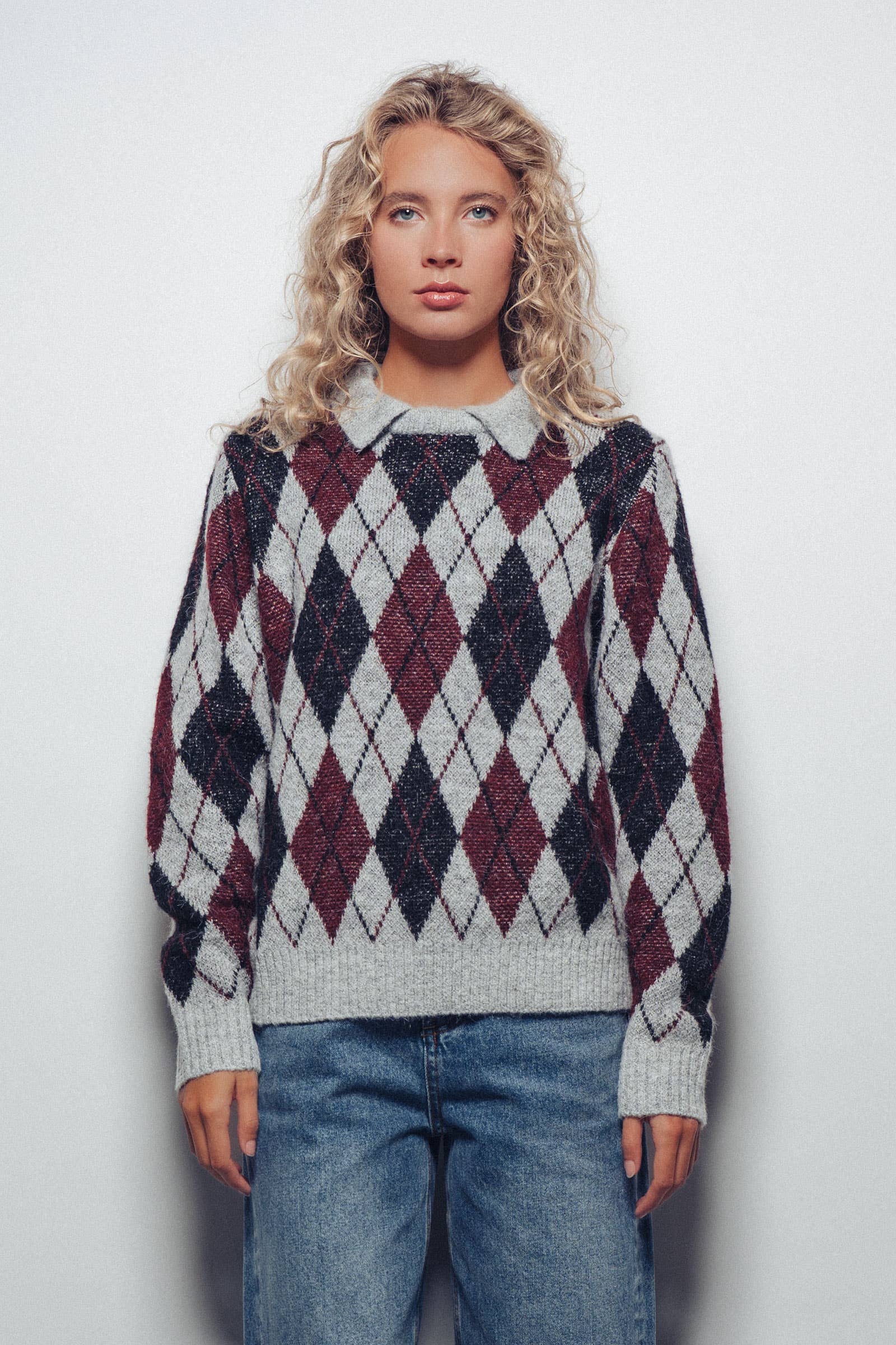 Argyle Polo Collar Knit Sweater