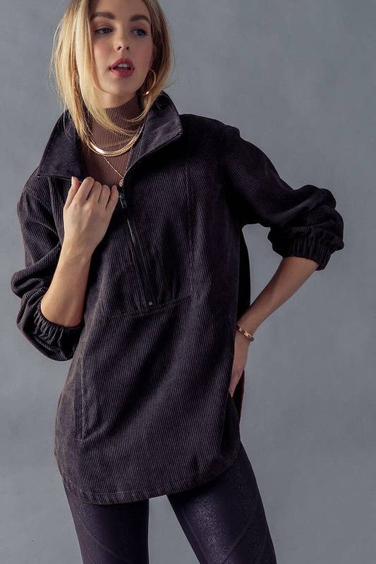 Urban Daizy Corduroy Funnel Neck Half Zip Pullover Top Black Tunic - Women's (UDZ-OT-00138) – alternate view 18