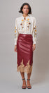 Faux Leather Lace Trim Midi Pencil Skirt in BURGUNDY - Women's Midi Skirts | Urban Daizy