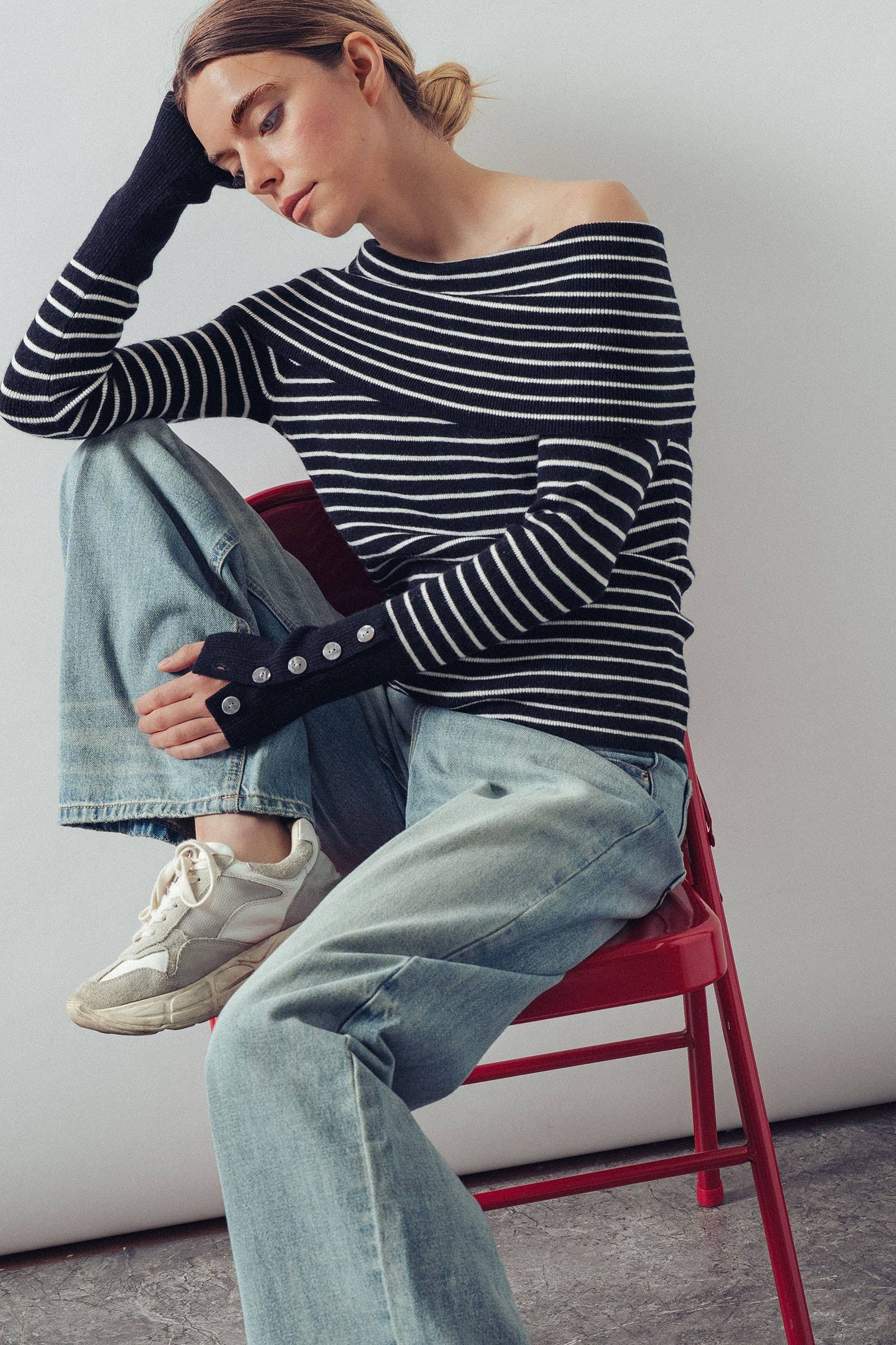 Off-Shoulder Striped Knit Top