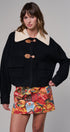 Toggle Front Sweater Jacket with Contrast Collar in BLACK - Women's Jackets & Blazers | Urban Daizy