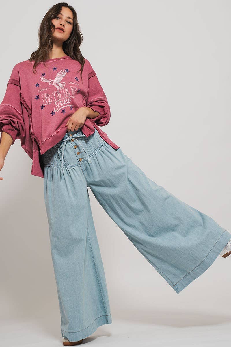 Urban Daizy Pleated Wide-Leg Button Closure Pants Dark-Denim Jeans - Women's (UDZ-PT-00310) – alternate view 16