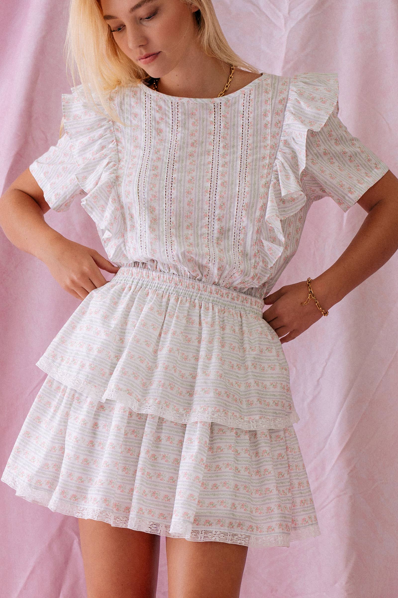 Ruffled Charm Tiered Floral Mini Dress