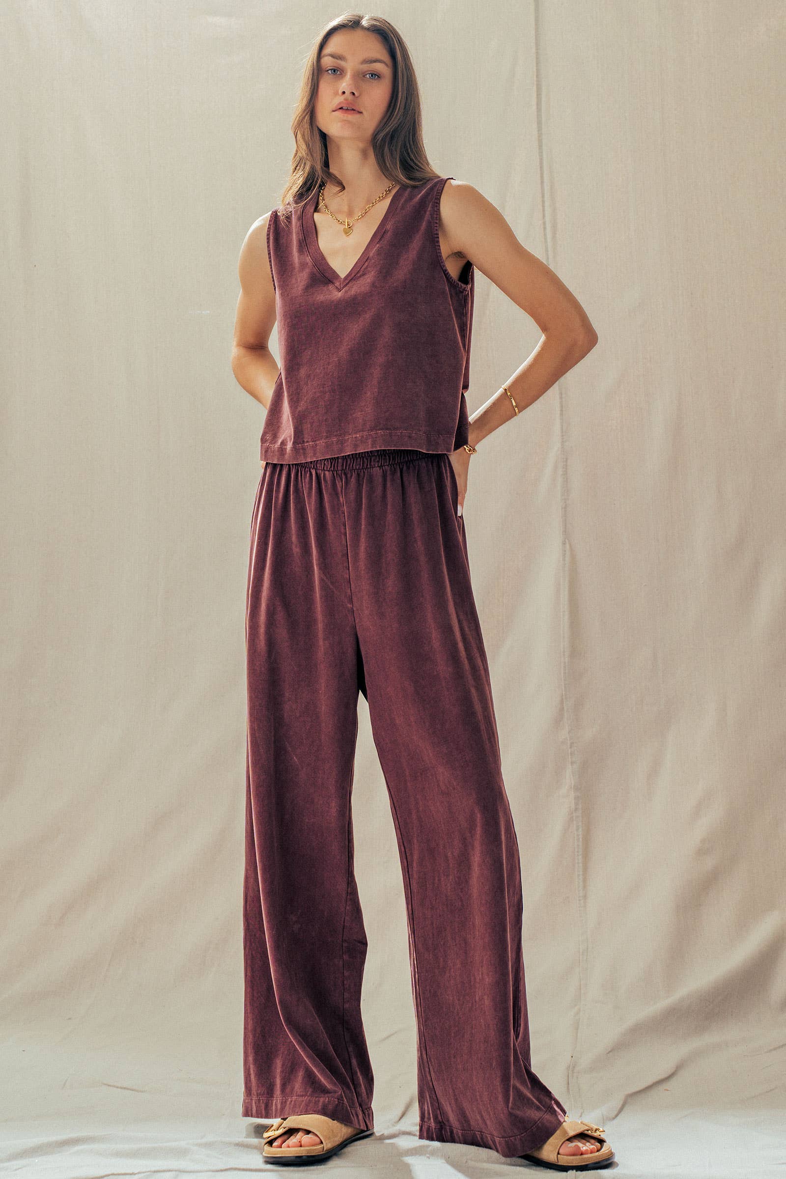Elastic Waist Wide Leg Knit Pants