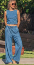 Urban Daizy Mineral Wash Cotton Crop Tank & Wide Leg Pant Set Navy Top & Pant Set (NOT Loungewear) - Women's (UDZ-AC-00242) – alternate view 4