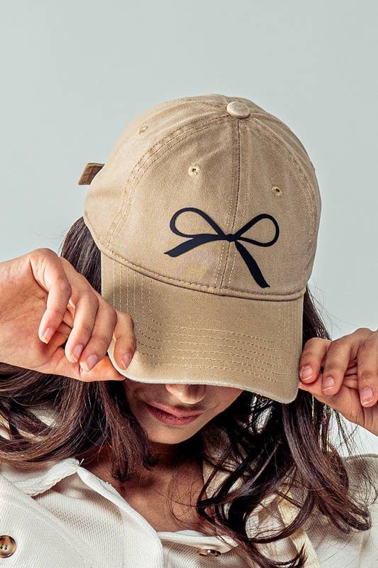 Urban Daizy Bow Graphic Relaxed Fit Baseball Cap Beige Baseball Cap - Women's (UDZ-AC-00112) – alternate view 9