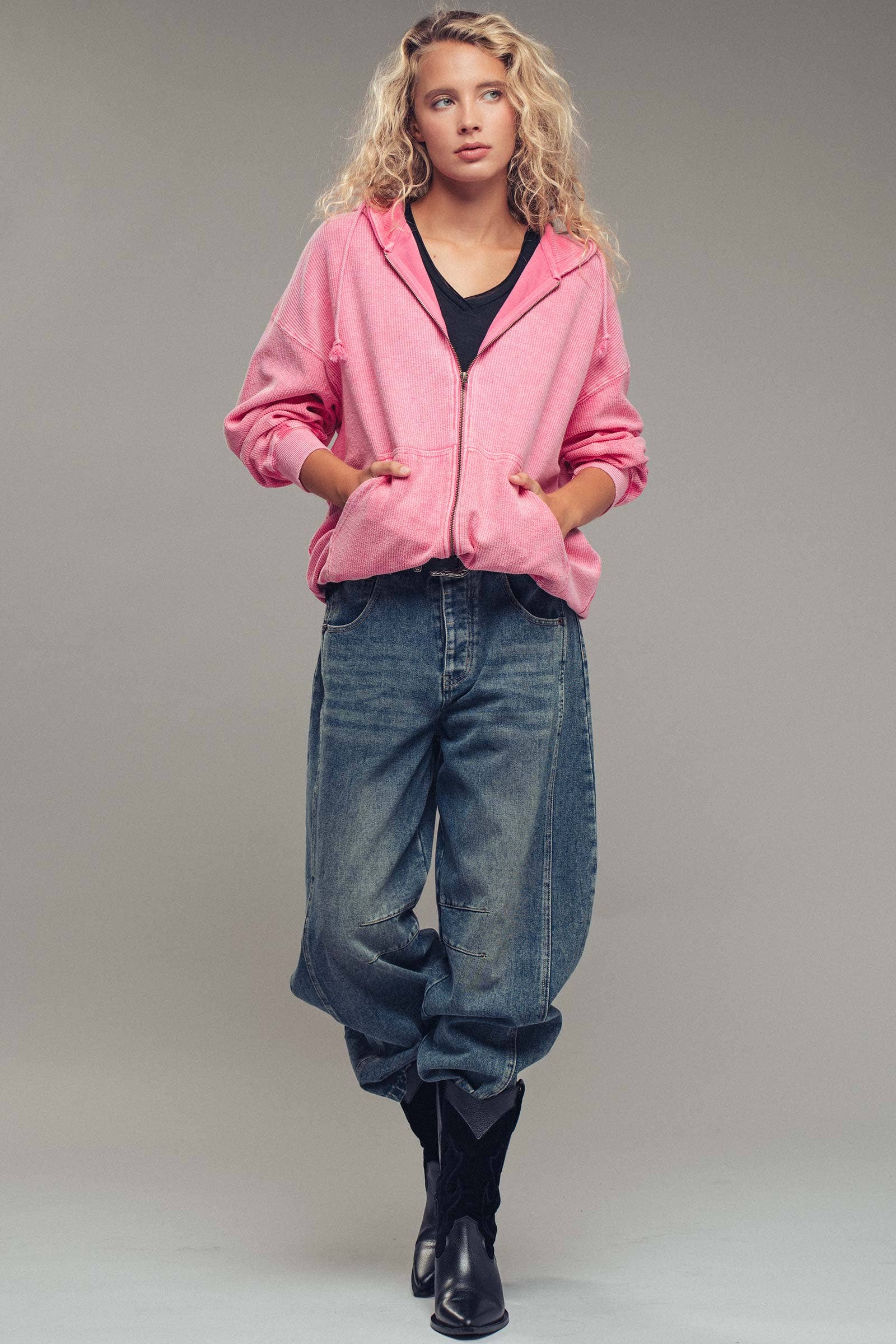 Urban Daizy Oversized Ribbed Dolman Sleeve Hoodie Cream Hoodie - Women's (UDZ-KN-00313) – alternate view 18