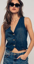 Urban Daizy Contrast Stitch Detail Button Front Denim Vest Denim Outerwear Vest - Women's (UDZ-OT-00231)