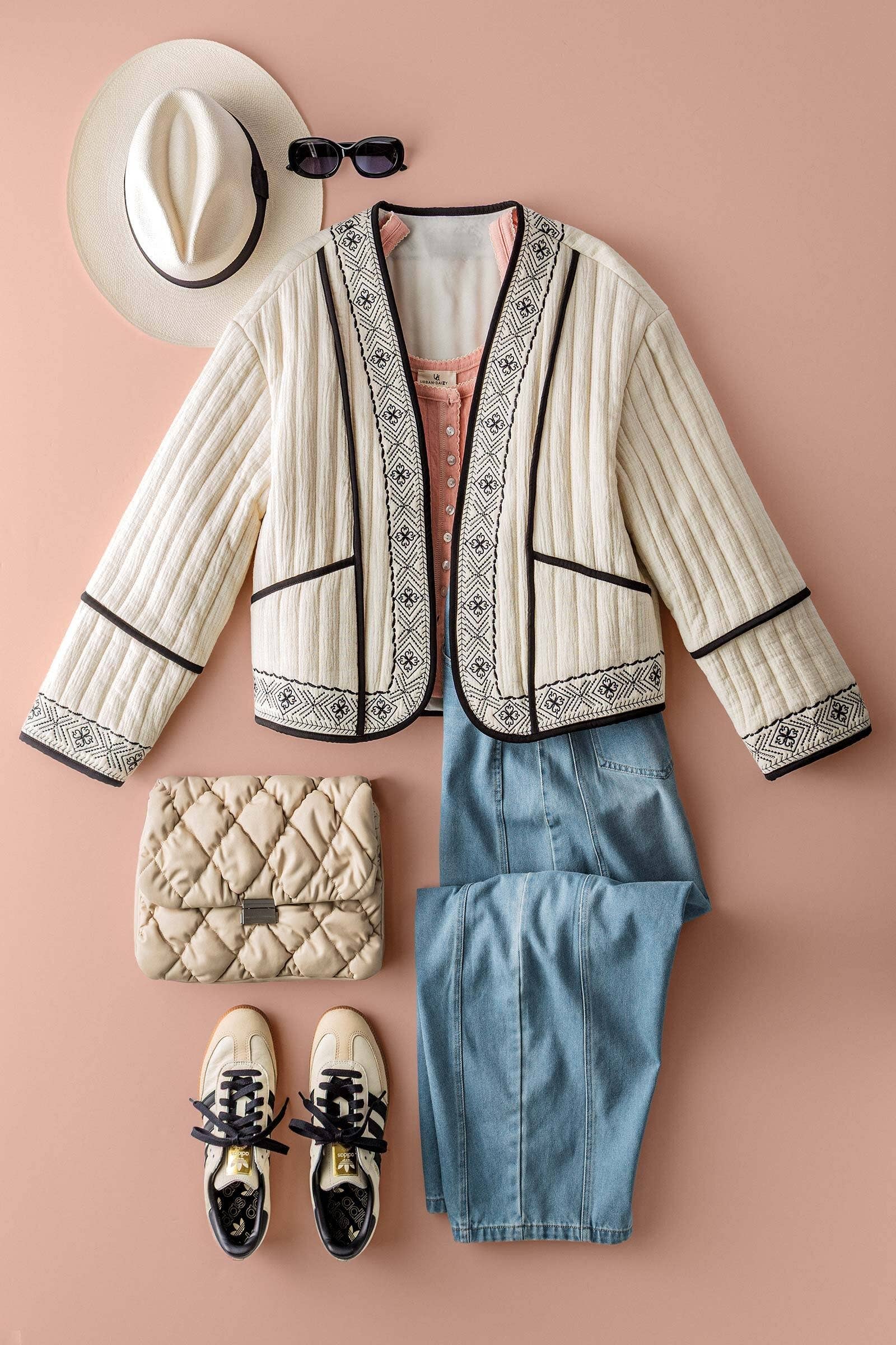 Boho Embroidered Quilted Western Cropped Jacket