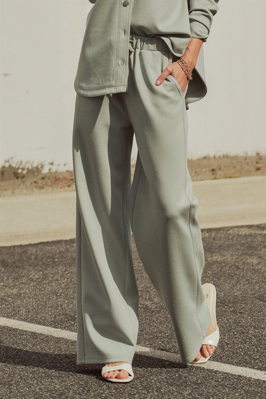 Cotton Blend Wide Leg Drawstring Lounge Pants