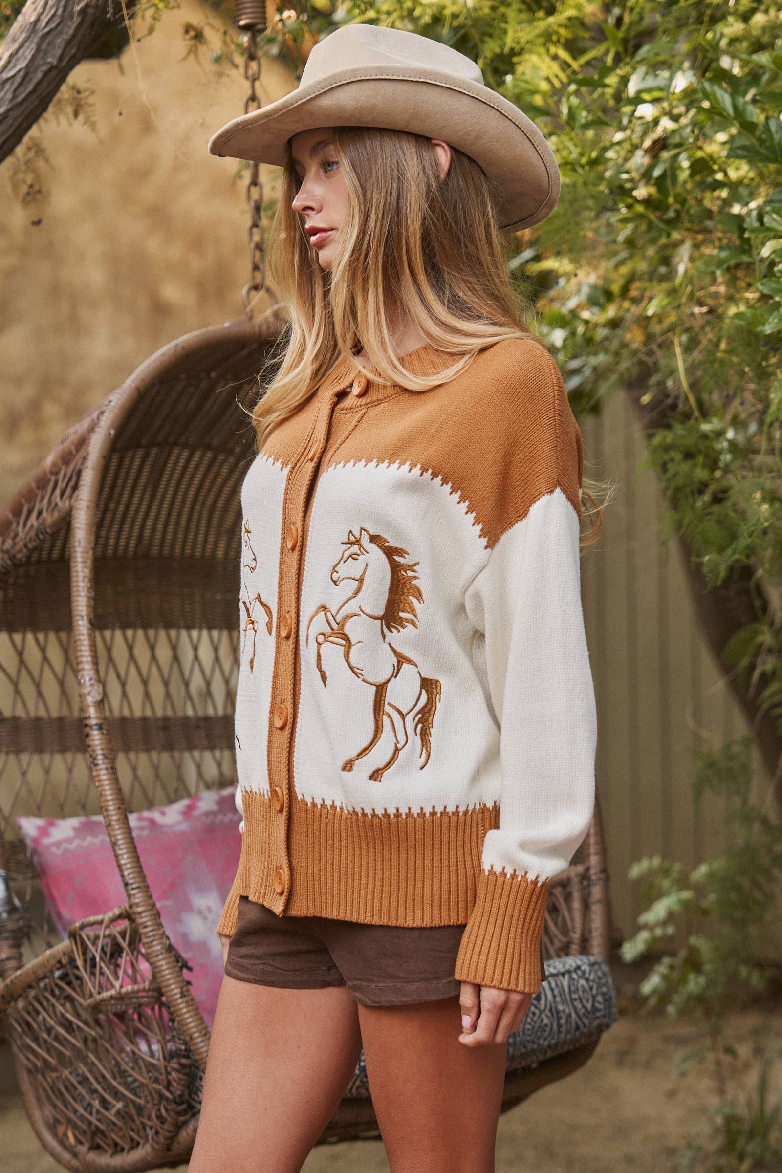 Western Horse Intarsia Knit Cardigan