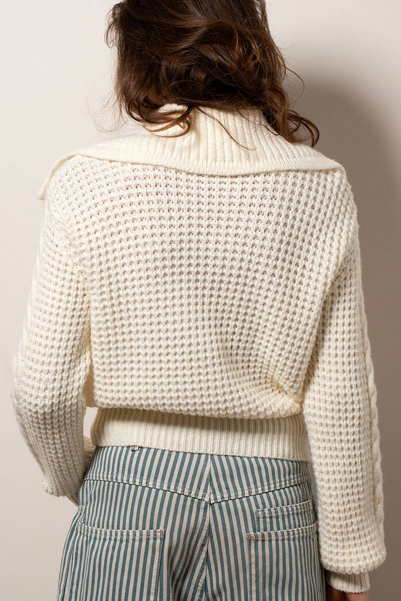 Urban Daizy Textured Cable Knit Sailor Jacket Beige-Buff Jacket - Women's (UDZ-OT-00317) – alternate view 4