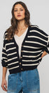 Urban Daizy Striped Cropped V Neck Embellished Button Cardigan Navy Ivory Cardigan - Women's (UDZ-KN-00501) – alternate…