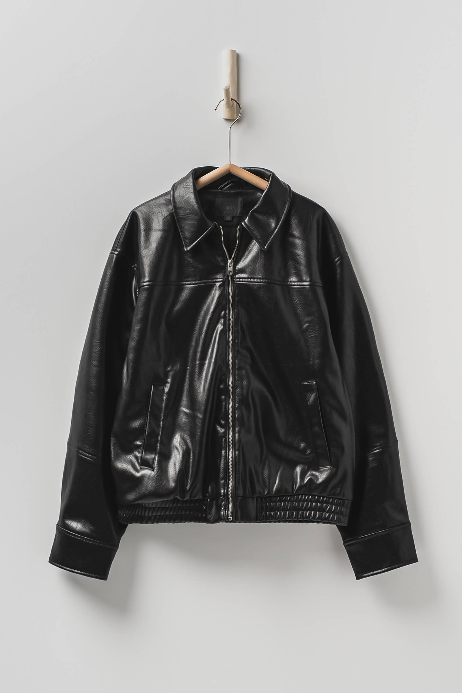 Relaxed Faux Leather Zip-Up Statement Jacket