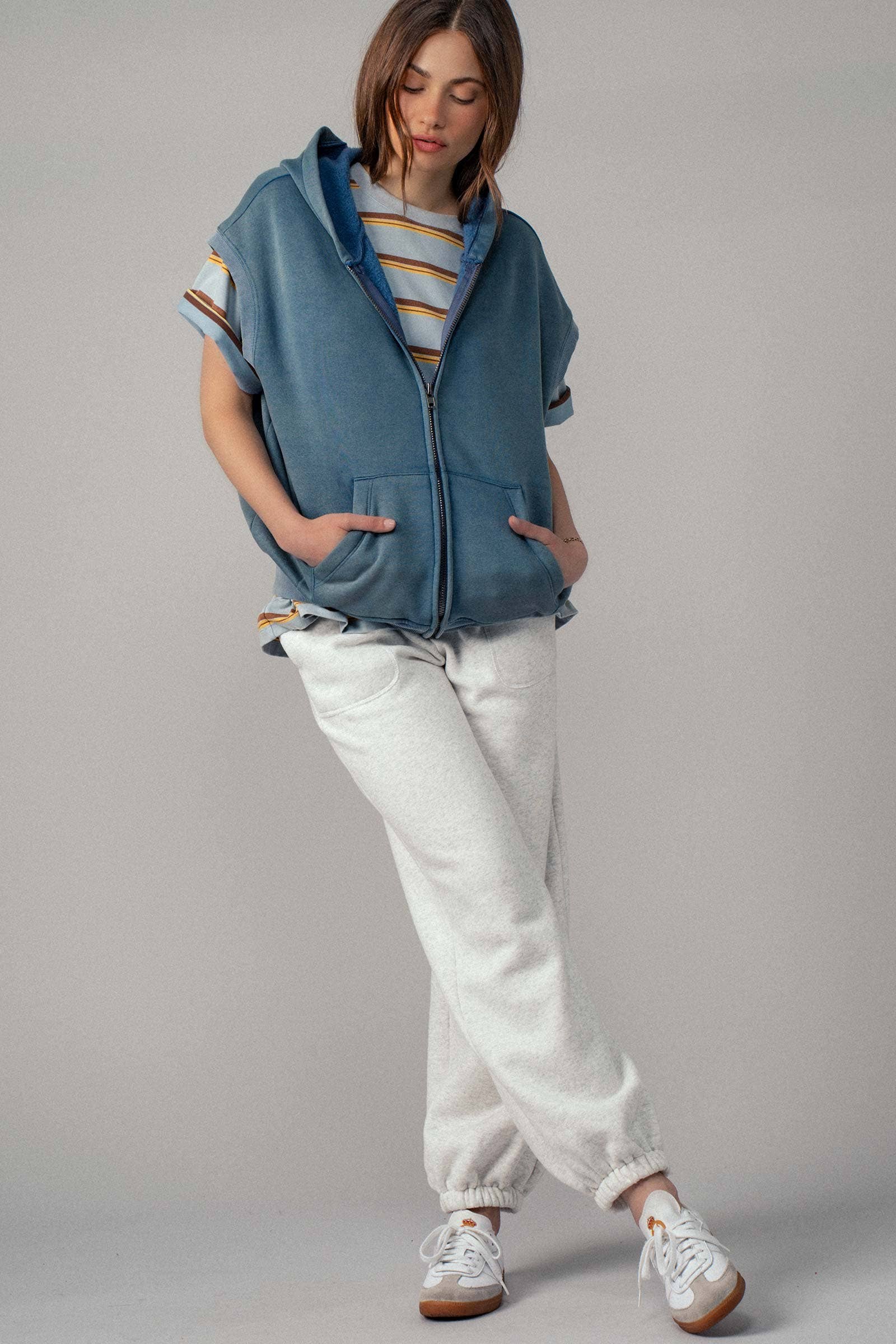 Vintage-Wash Sleeveless Terry Hoodie