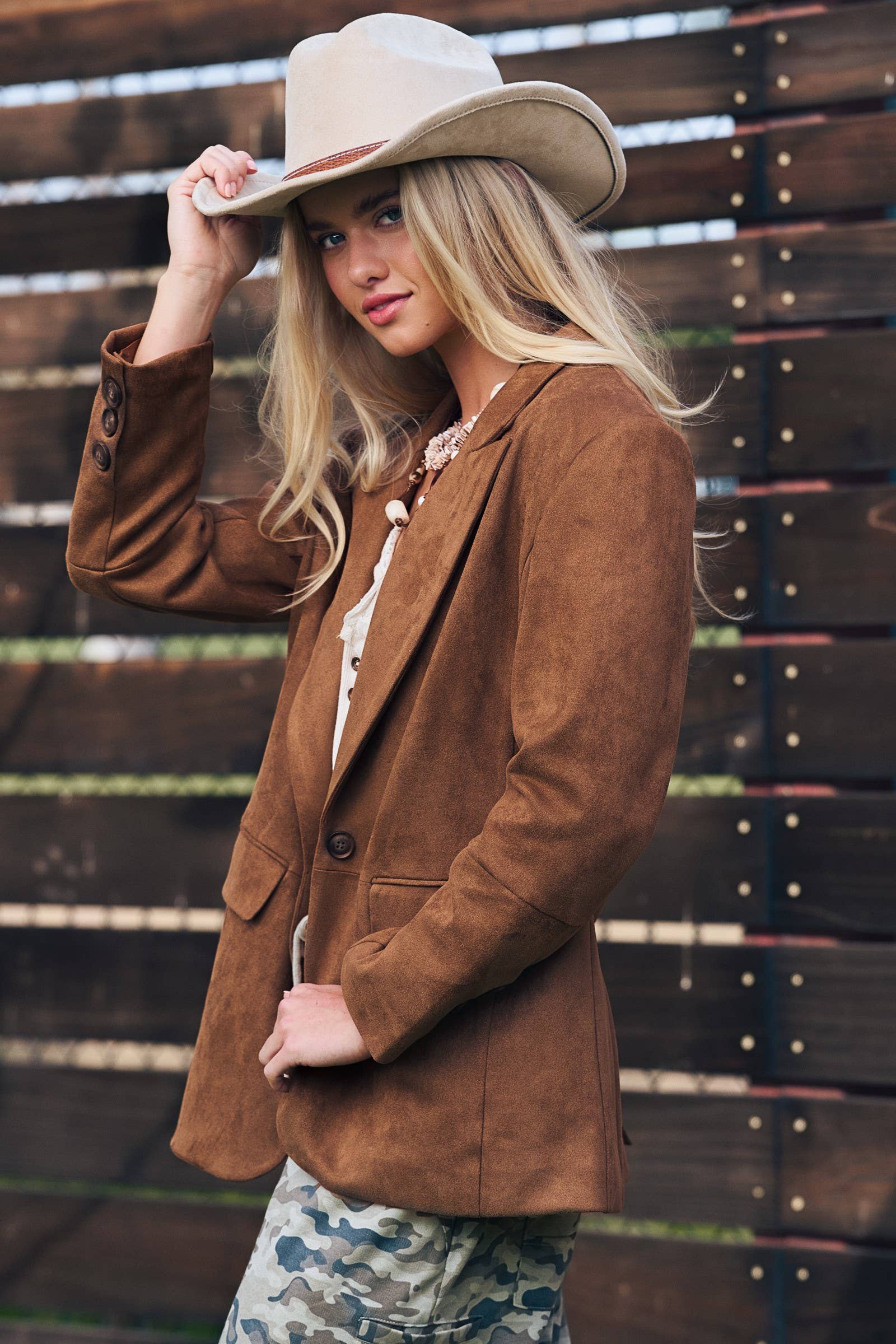 Relaxed Fit Notched Lapel Faux Suede Blazer