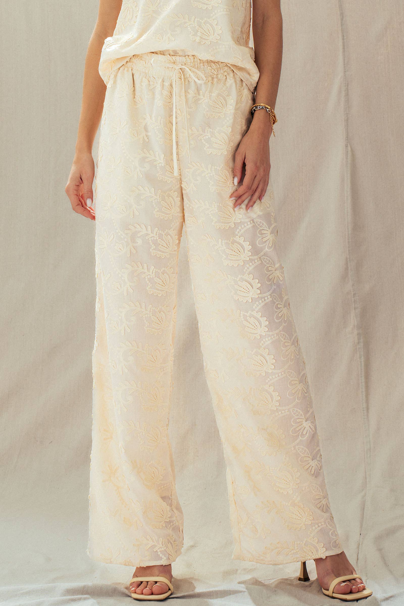 Floral Embroidered Cotton Top And Pant Set