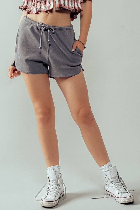 Urban Daizy Textured Cotton Elastic Waist Drawstring Pocket Dolphin Shor Charcoal Shorts - Women's (UDZ-PT-00046) –…