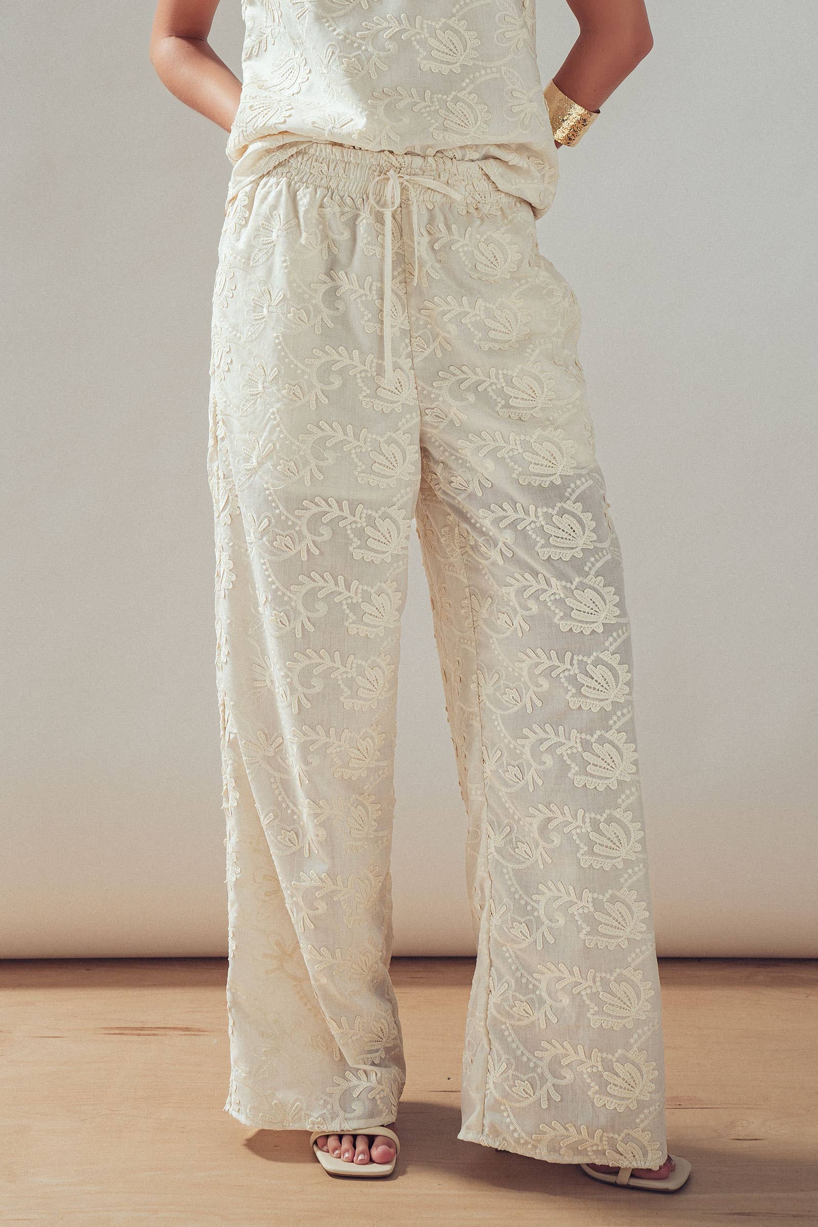 Floral Embroidered Cotton Top And Pant Set