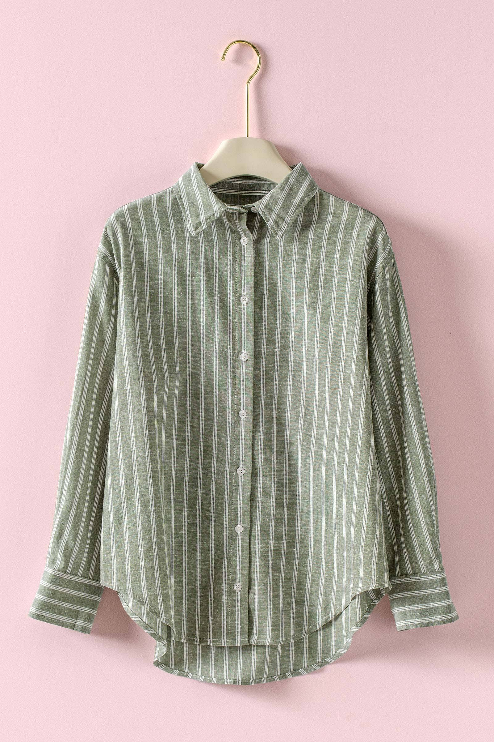 Striped Linen Blend Button Up Shirt
