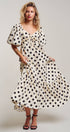 Urban Daizy Textured Polka Dot Tie-Front Puff Sleeve Maxi Dress Ivory Dress - Women's (TNDR1408-Ivory) – alternate view 2