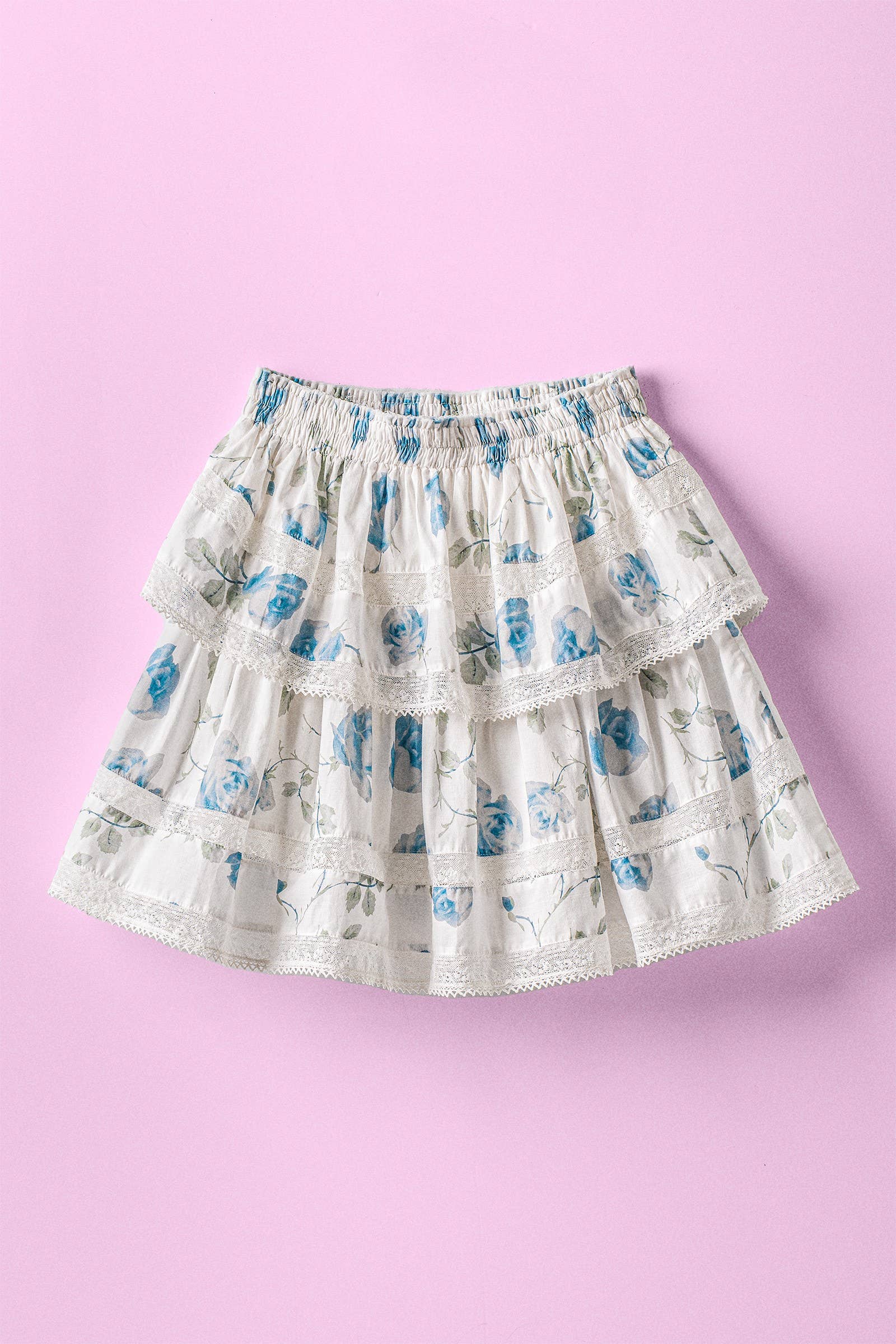 Urban Daizy Blue Rose Print Lace Trim Double Tiered Mini Skirt Ivory Skirt - Women's (UDZ-AC-00158) – alternate view 2