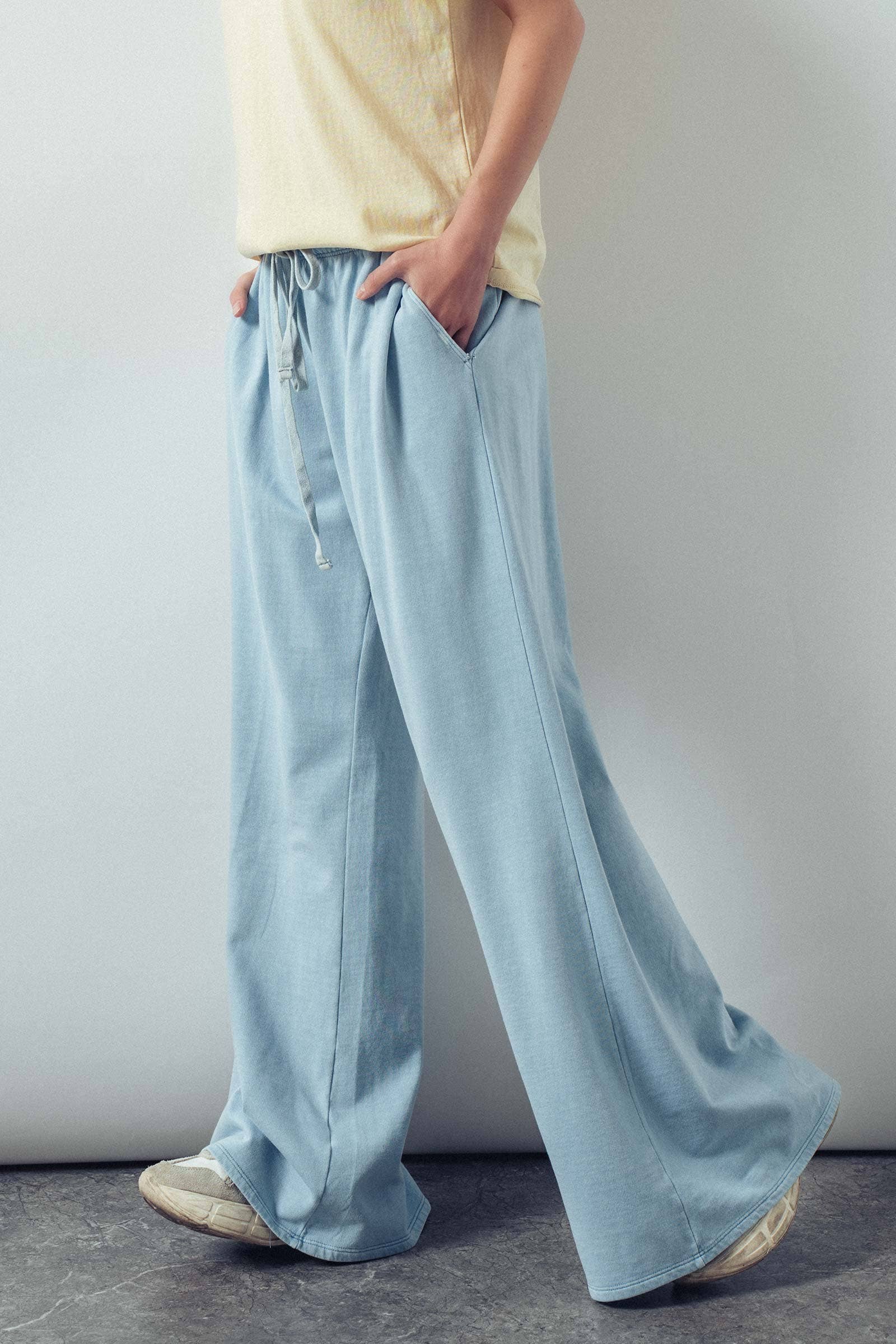 Cotton Wide Leg Drawstring Lounge Pants