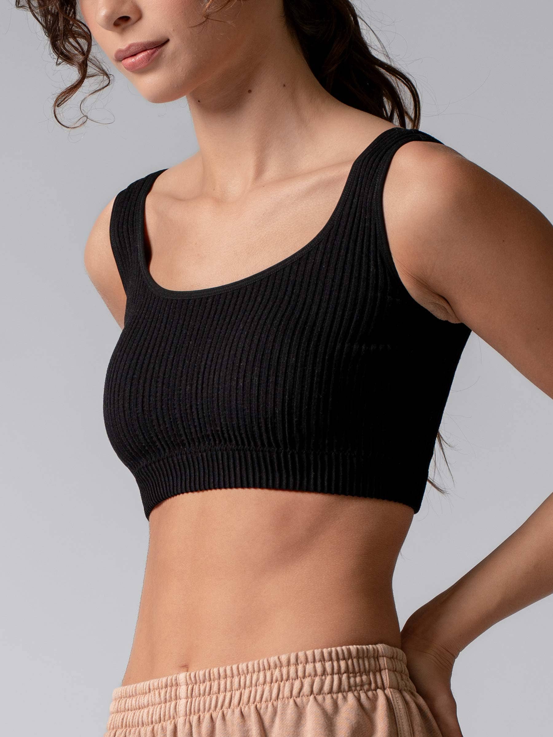 Urban Daizy Ribbed Seamless Bralette Crop Tank Top Black Tank Top - Women's (UDZ-TP-00180) – alternate view 3