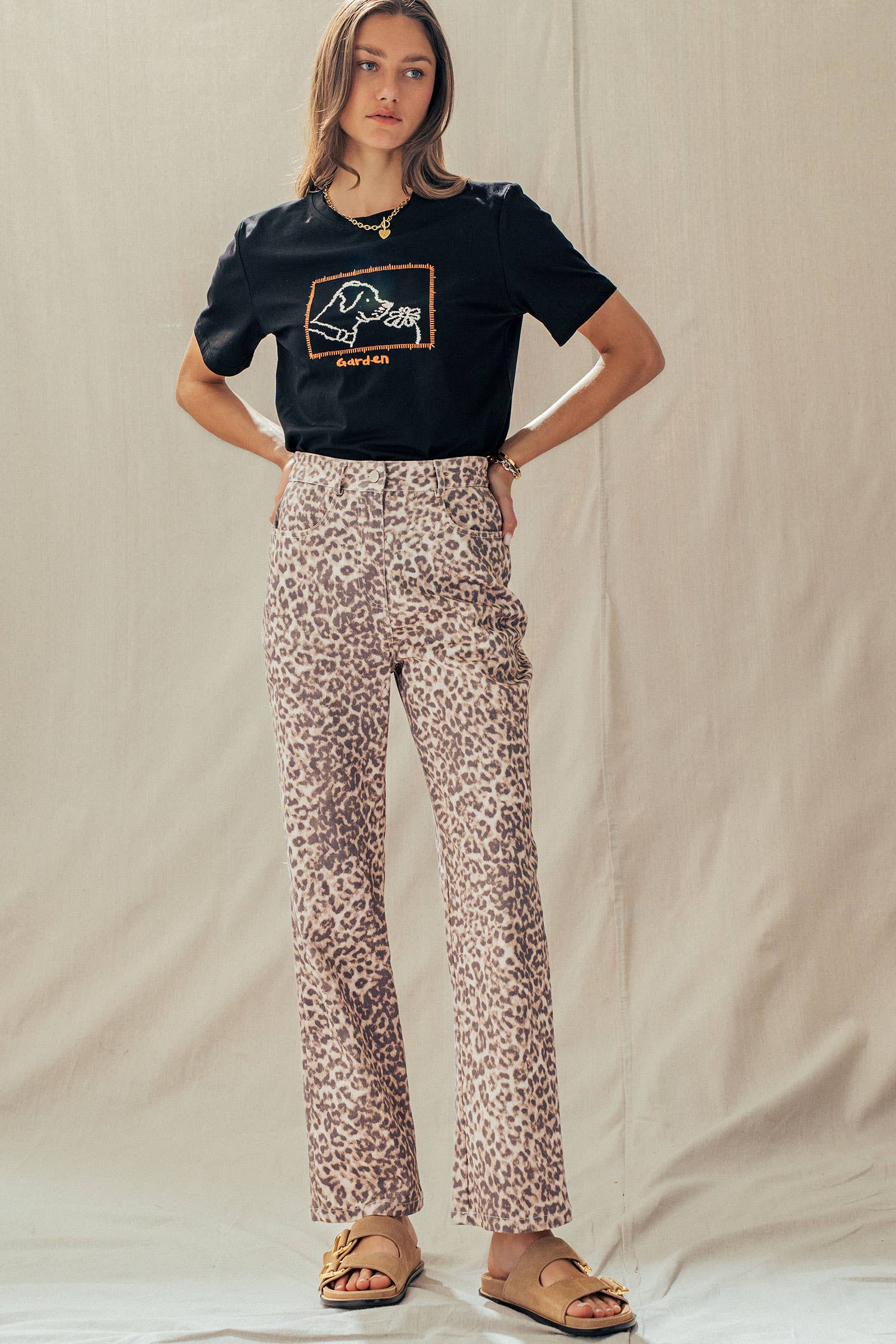 Leopard Print High-Rise Straight-Leg Pants