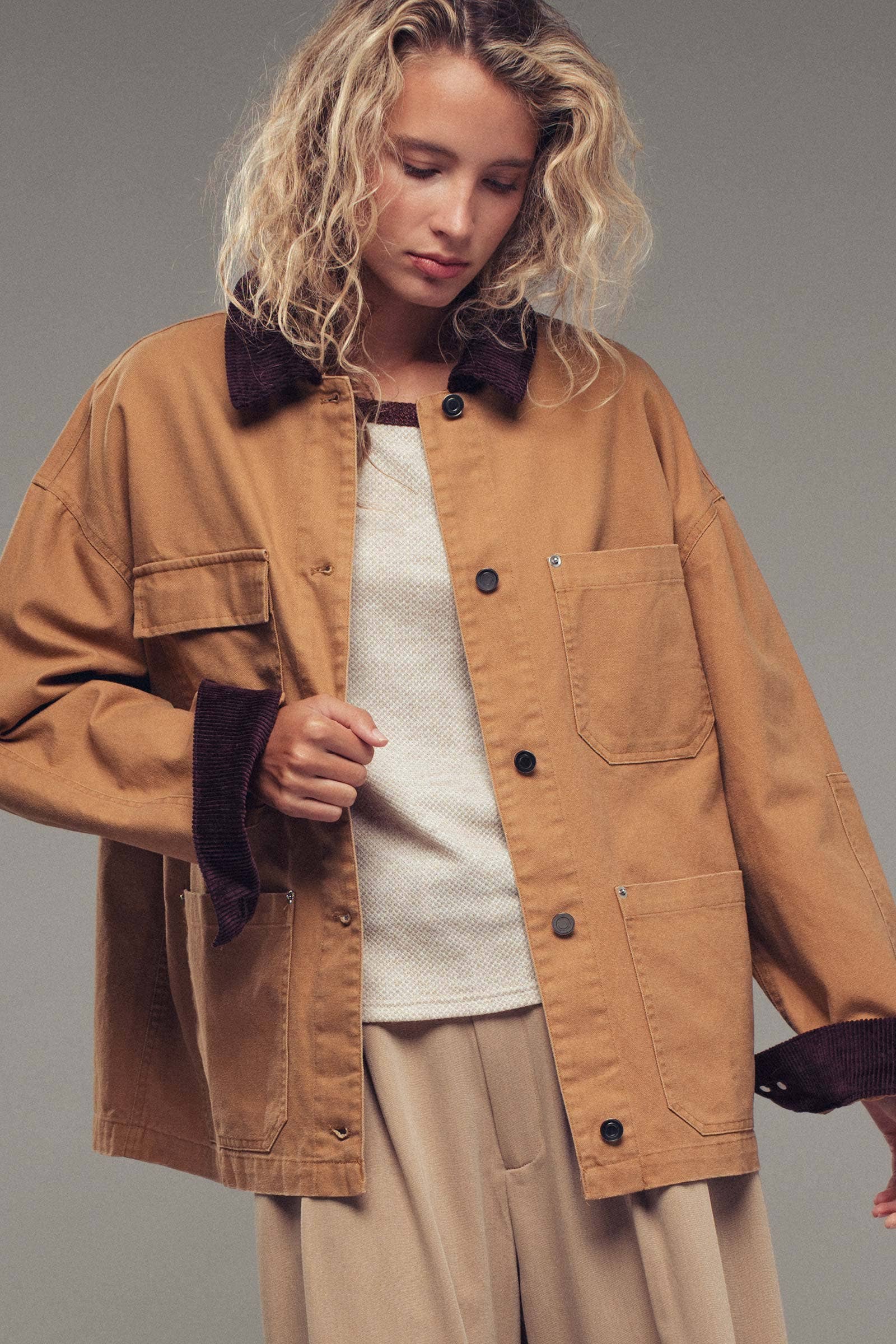 Urban Daizy Utility Contrast Collar Workwear Jacket Camel Jacket - Women's (UDZ-TP-00811) – alternate view 7