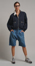 Cropped Zip Bomber Jacket in NAVY - Women's Jackets & Blazers | Urban Daizy