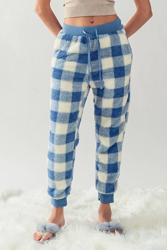 Urban Daizy Cozy Checkered Jogger Style Pajama Pants Ash-Blue Sleepwear Bottom - Women's (UDZ-PT-00127)