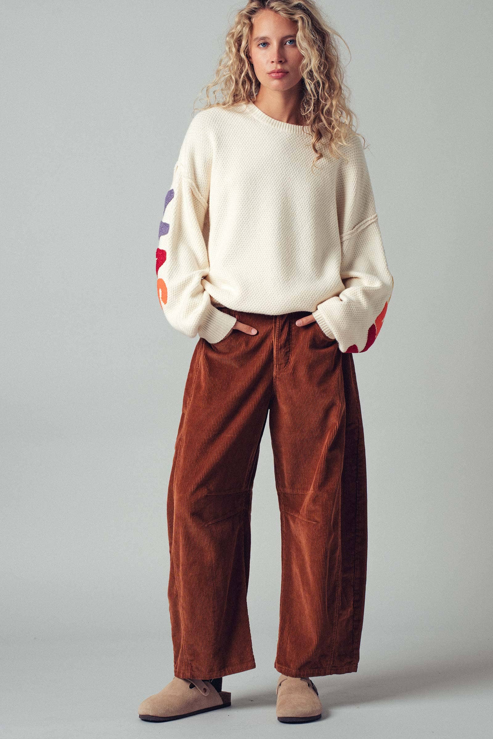 Urban Daizy Rainbow Graphic Lettering Oversized Knit Sweater Cream Knit Sweater - Women's (UDZ-TP-00814) – alternate view 8