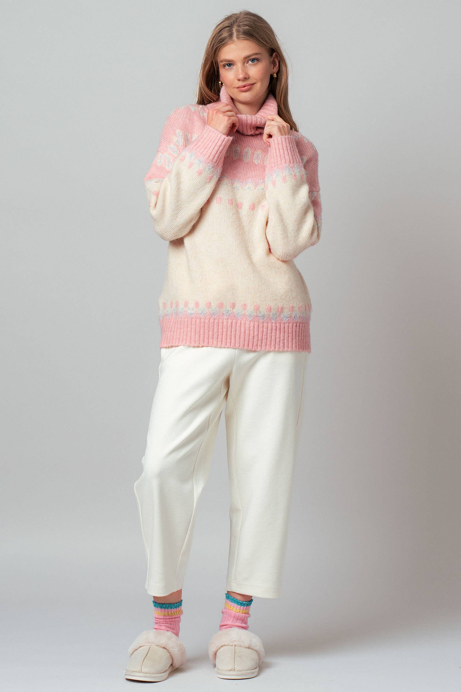 Relaxed Fit Fair Isle Turtleneck Sweater