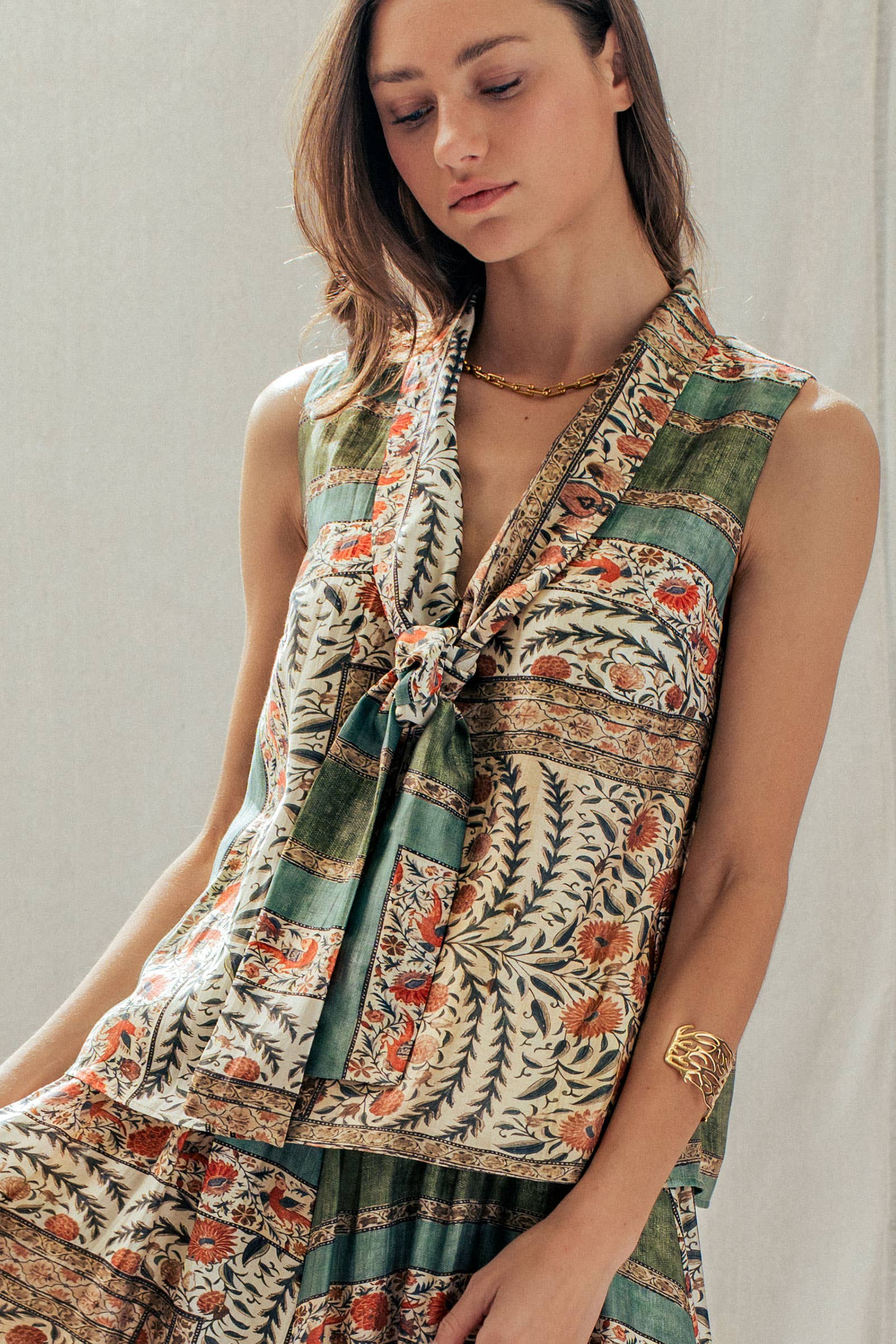 Urban Daizy Botanical Bird Print Tie-Front Tencel Blend Top Multi Blouse - Women's (UDTP1420-Multi) – alternate view 4