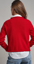 Striped Polo Collar Button Sweater with Rolled Edges in RED - Women's Cardigans & Shrugs | Urban Daizy