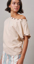 Grommet Trim Washed Cotton Boat Neck Top in CHALK - Women's T-Shirts & Polos | Urban Daizy