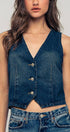 Urban Daizy Contrast Stitch Detail Button Front Denim Vest Denim Outerwear Vest - Women's (UDZ-OT-00231) – alternate view 4