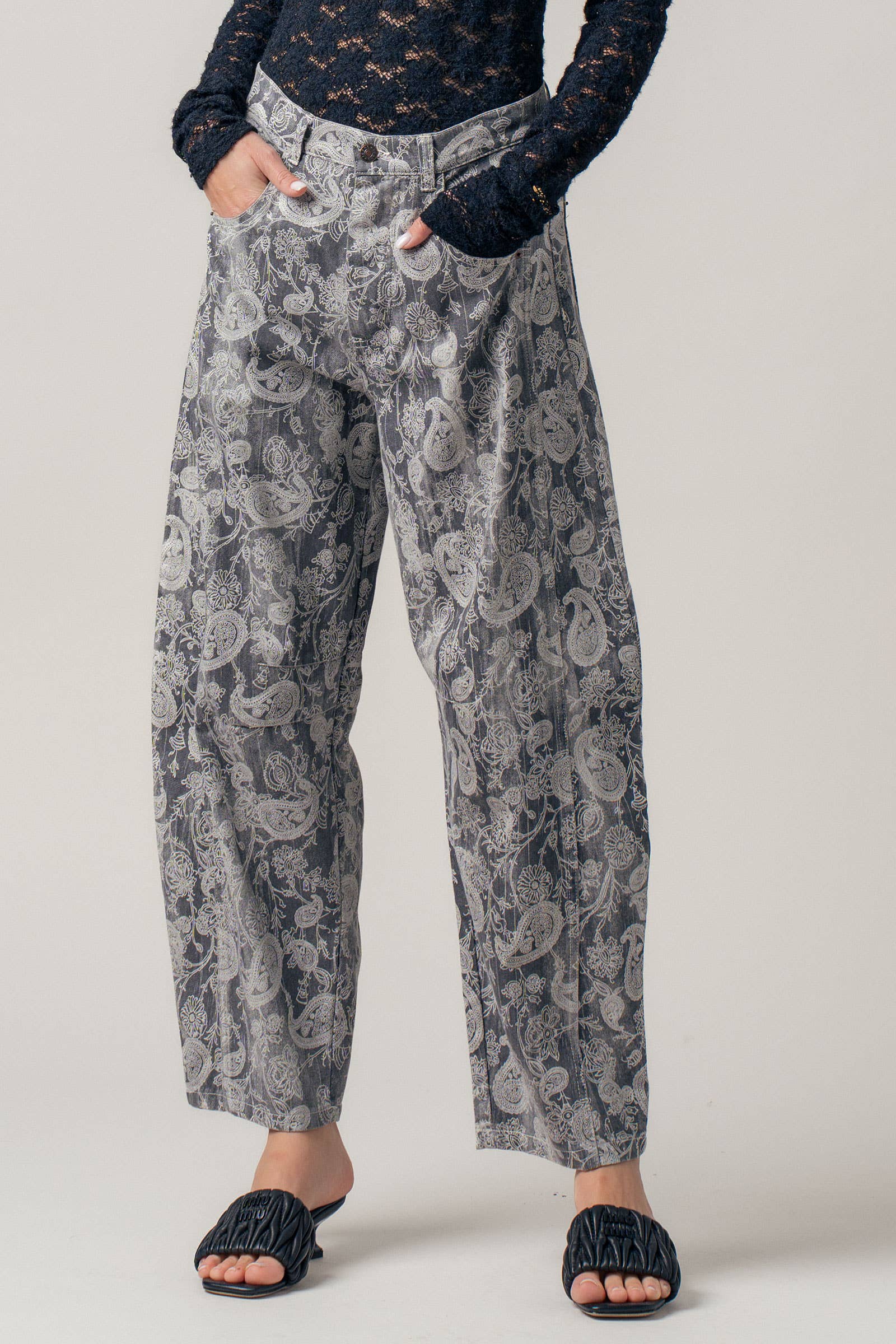 Paisley Print Cropped Wide Leg Pants