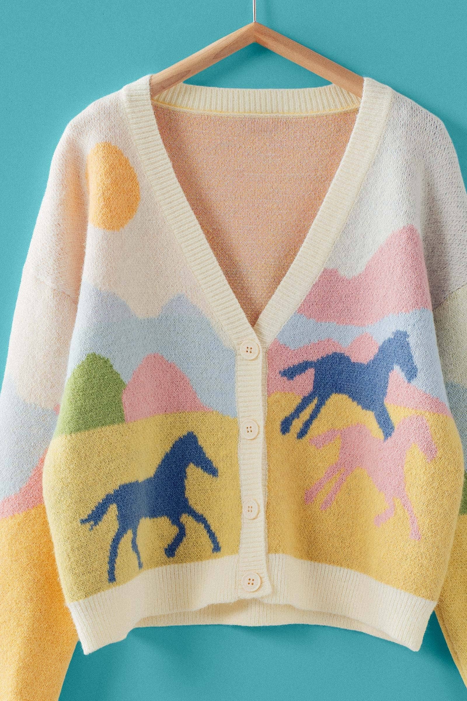 Landscape Horse Jacquard Knit Cardigan