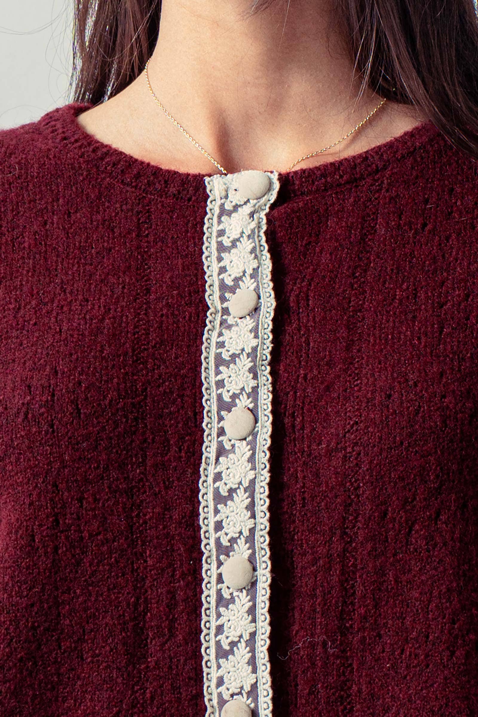 Urban Daizy Lace Trim Wool Blend Cardigan Pastel-Blue Cardigan - Women's (UDZ-KN-00652) – alternate view 5